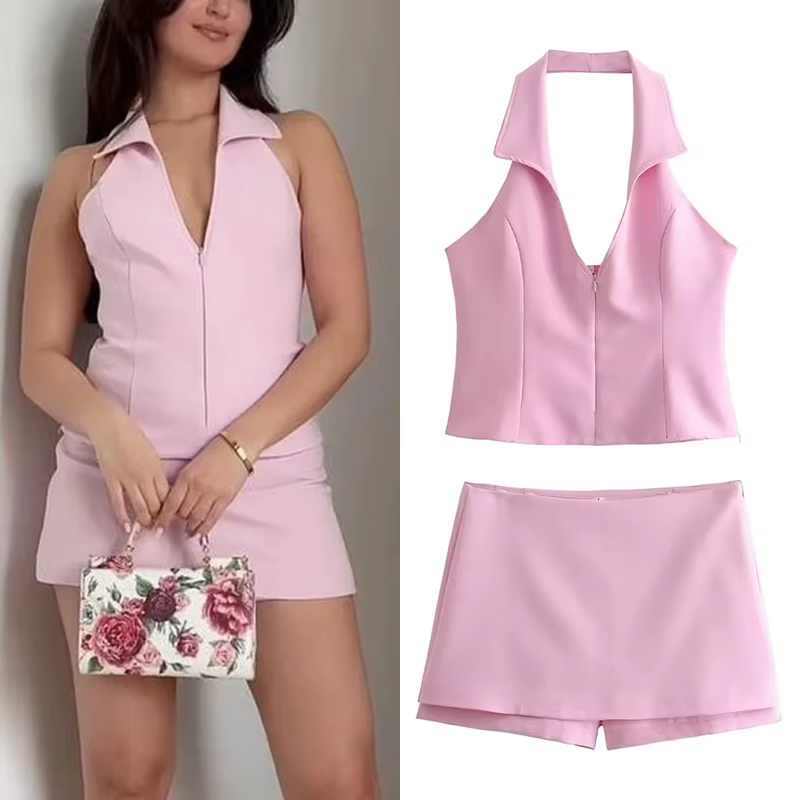 MUJER 2025 bleu rose haut à licou femme épaules nues dos nu