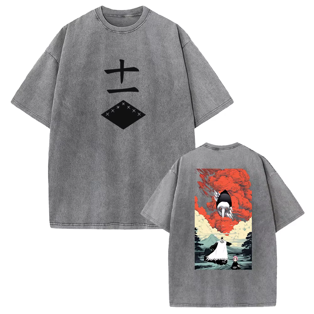 Zaraki Kenpachi eau de javel Anime vêtements hommes femmes surdimensionné T-shirts à manches courtes lavé t-shirt rétro