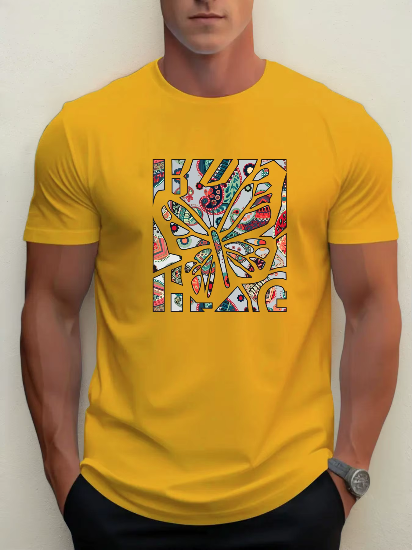 T-shirt pour hommes papillon 100 % coton impression graphique été