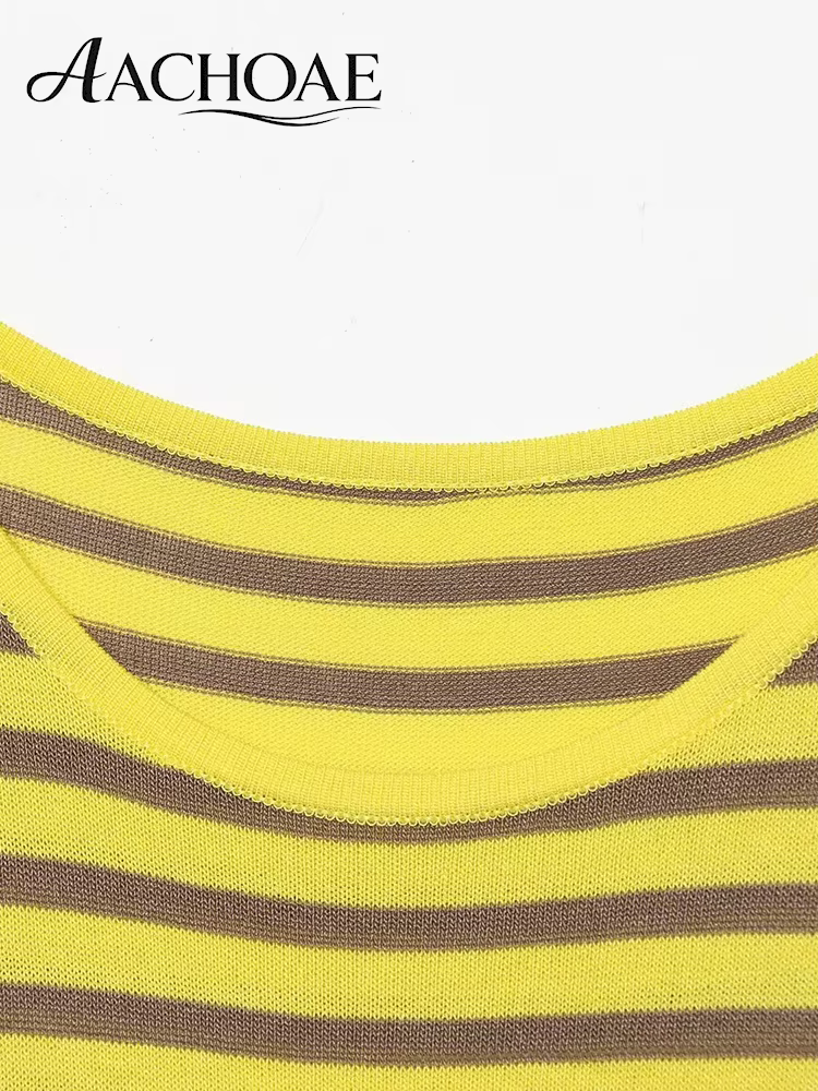 AACHOAE T-shirt en tricot rayé pour femme