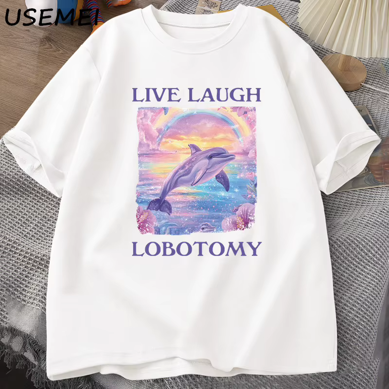 Live Laugh lobotomie T-shirt hommes drôle dauphin Meme