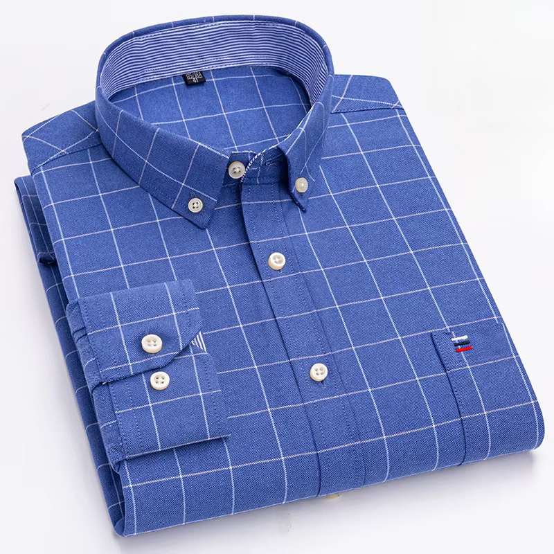 100% coton Oxford hommes chemises à carreaux homme d'affaires décontracté haute qualité à manches longues poche chemise
