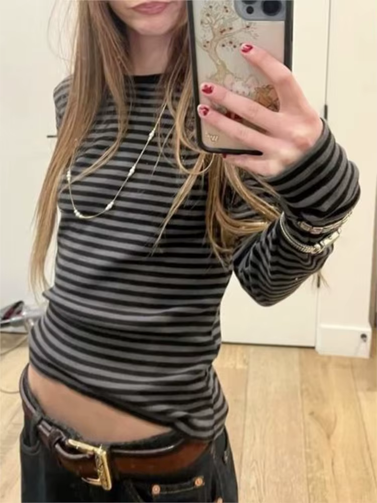 T-shirt rayé à manches longues pour femme