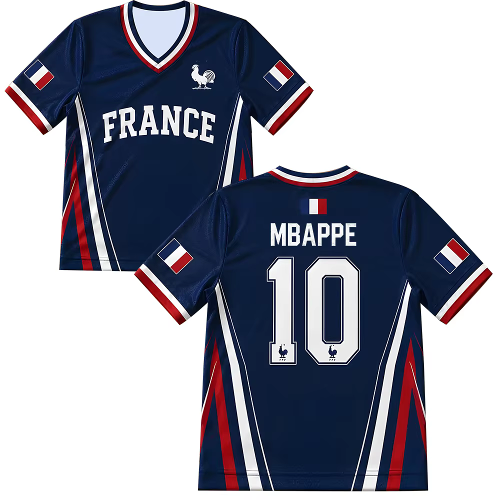 Maillot de football France 2026 pour femme et homme – T-shirt respirant en maille à col en V
