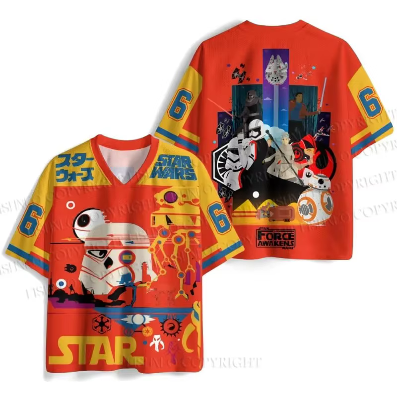 T-shirt à manches courtes col en V imprimé Star Wars Darth Vader Fighter pour toute la famille, décontracté, pour les fans de films, streetwear
