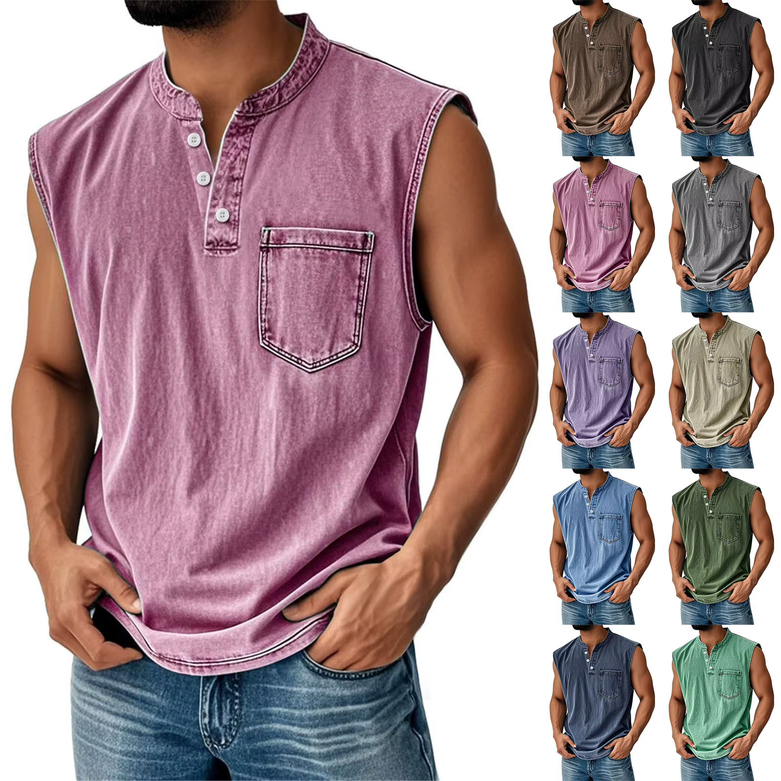 T-shirt sans manches vintage américain pour homme