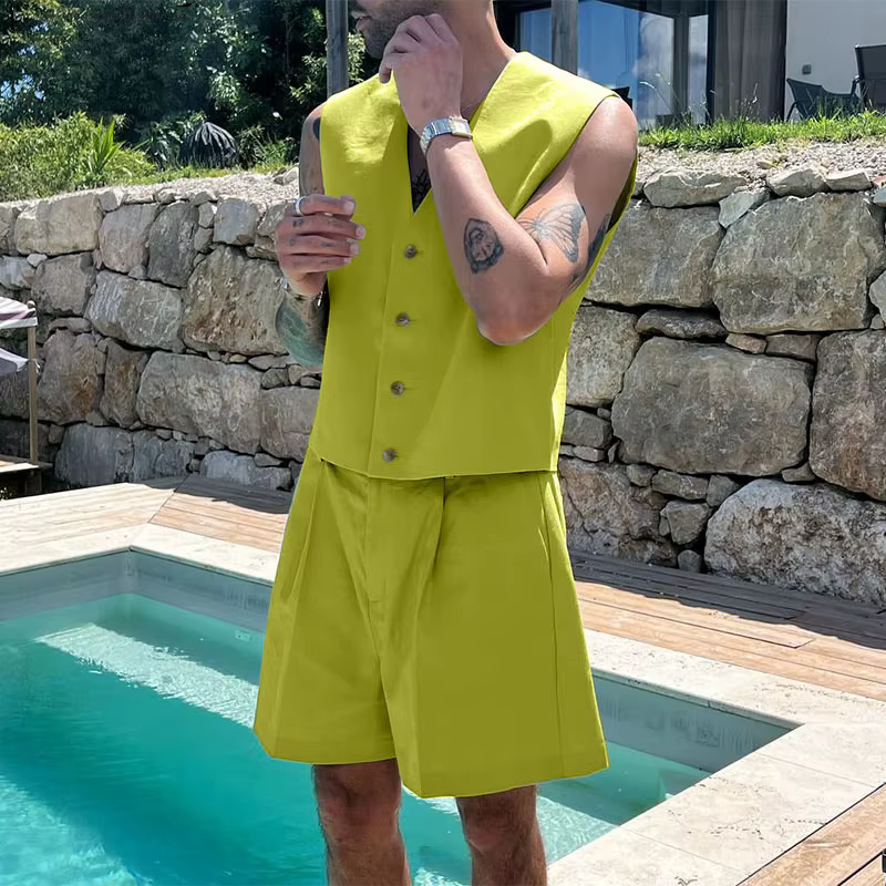 Nouvel ensemble décontracté été 2026 pour homme : gilet sans manches col en V et short large