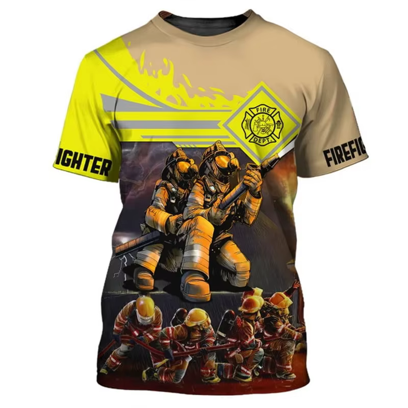 Nouveaux t-shirts imprimés en 3D avec motif de pompier pour hommes