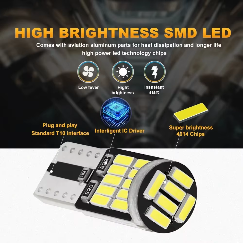 Ampoules Led W5W T10 Canbus 4014 SMD 6000K 168 194 Led 5w5, dôme intérieur de voiture, lecture de plaque d'immatriculation, Signal lumineux, 10 pièces