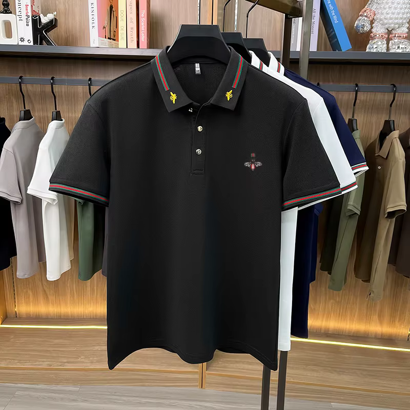 Designer marque de luxe à manches courtes polo shirt hommes été mode petite abeille broderie affaires Casual confortable respirant revers t - shirt