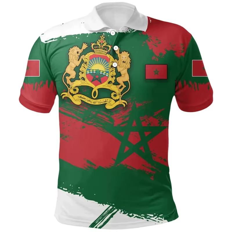 Polo Imprimé 3D avec Emblème National Marocain pour Homme et Femme