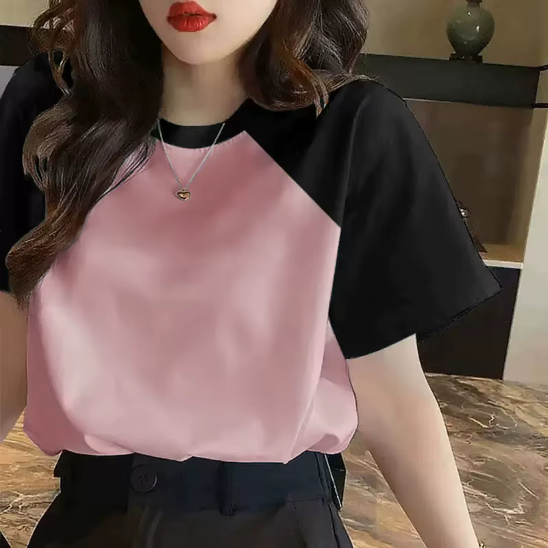 T-shirt à manches courtes en pur coton Raglan Unique pour femmes
