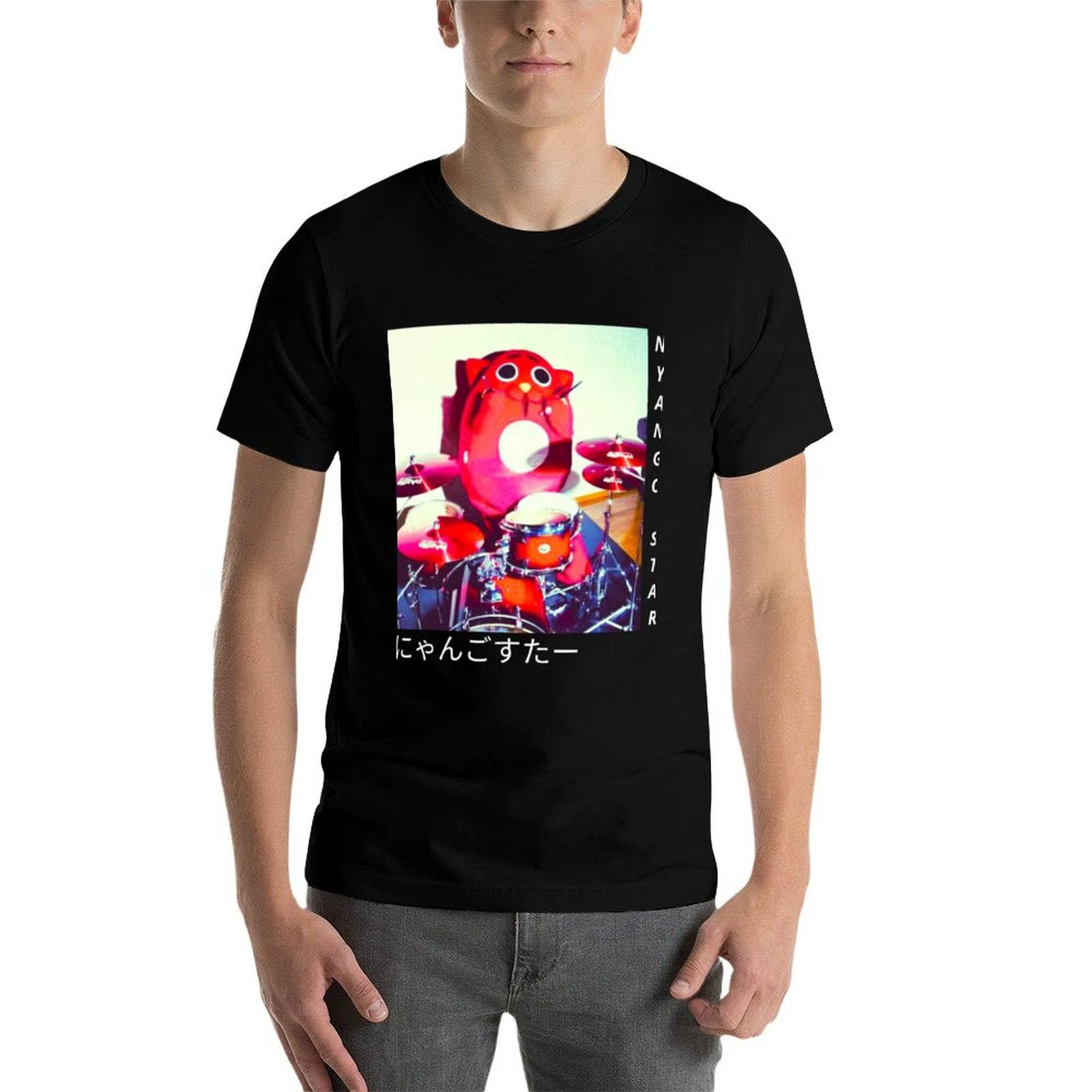 T-shirt Nyango Star Vintage avec mascotte chat pour batteur