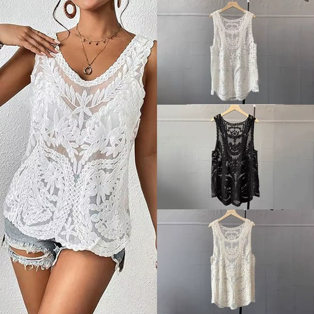 Chemise en crochet floral amissié pour femme