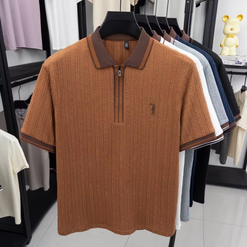 Marque de luxe à manches courtes polo shirt Paul pony broderie Stripe Design hommes tricot t