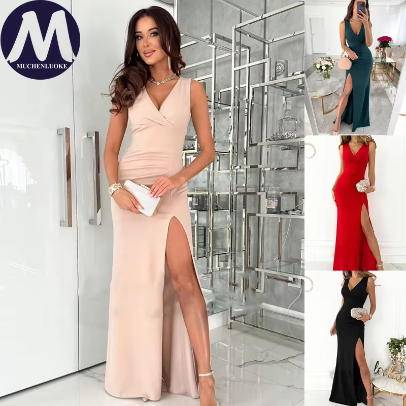Robe élégante sans manches à col en V pour femmes