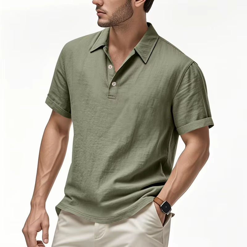 Chemise Polo Décontractée en Lin à Boutons pour Homme