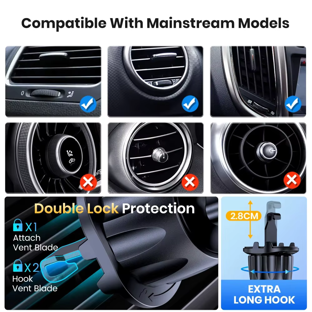 TOPK support de téléphone de voiture pour grille d'aération, [grands téléphones et étui épais amical] support de téléphone portable pour voiture mains libres pince berceau véhicule