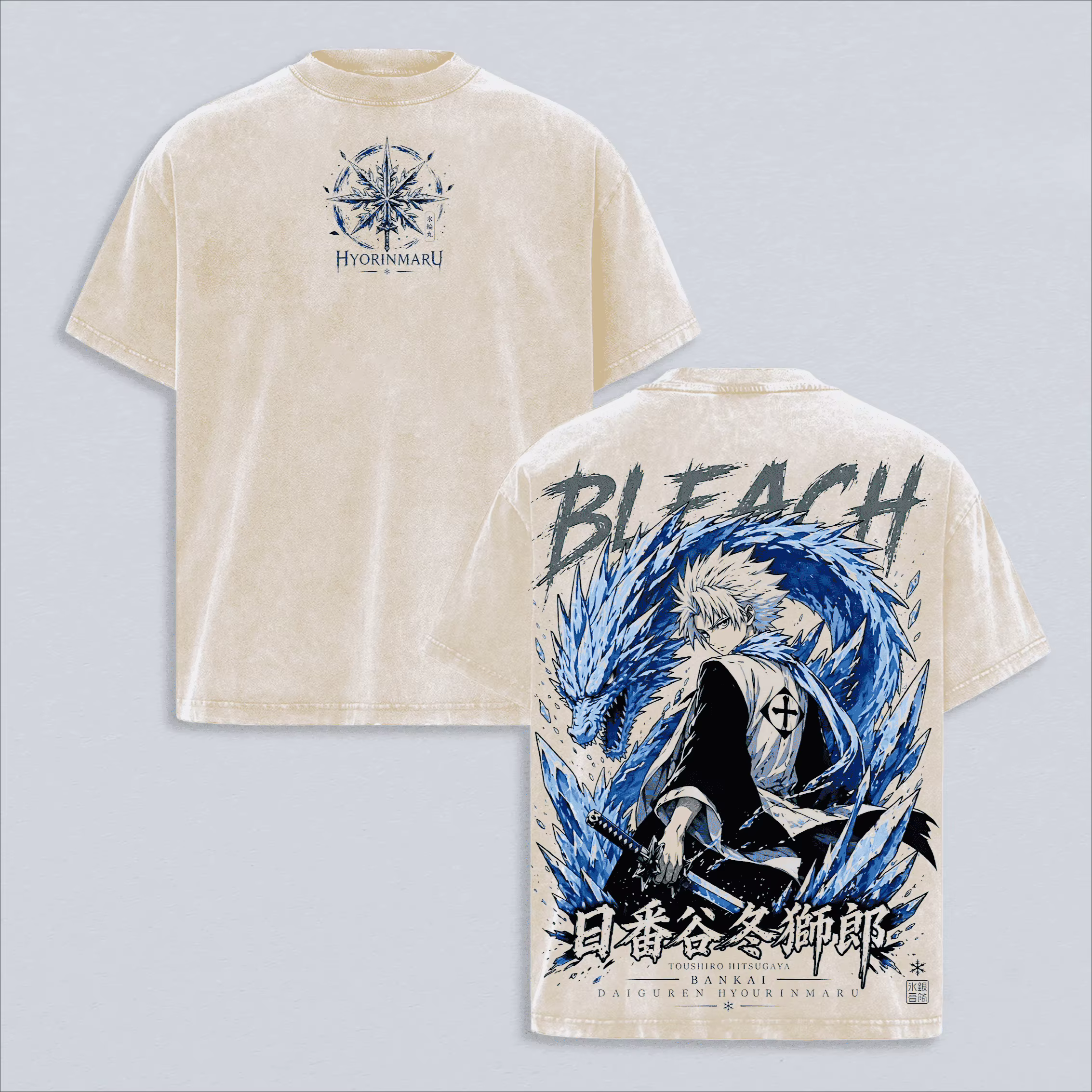 T-shirt vintage Y2K délavé BLEACH Hitsugaya Toushirou pour hommes et femmes