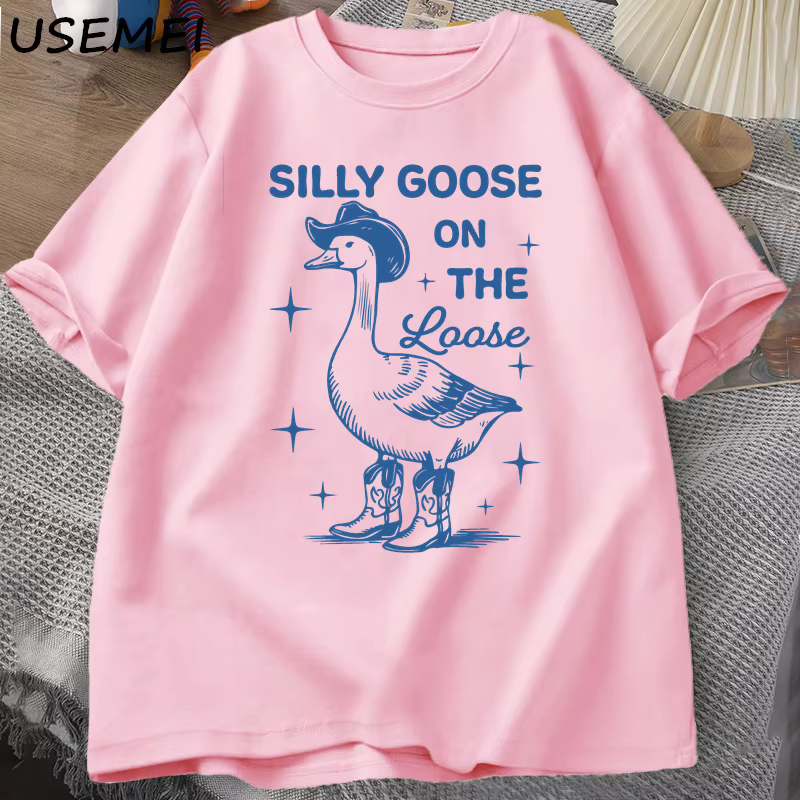 Silly Goose sur les t-shirts amples pour hommes femmes drôle Cowgirl Western T-shirt 90s mode col rond graphique