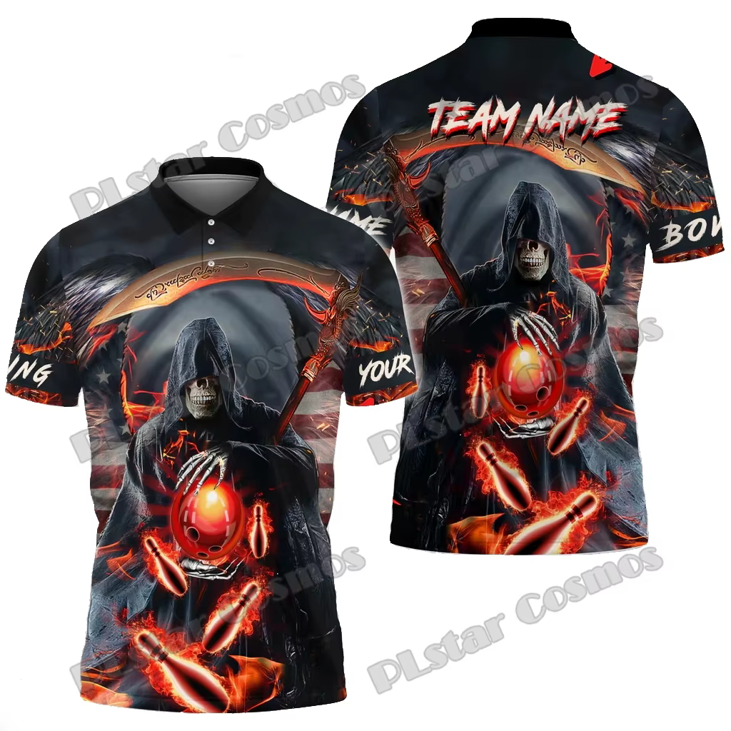 Bowling and Pins Reaper Fire Feel Pattern Polo pour homme