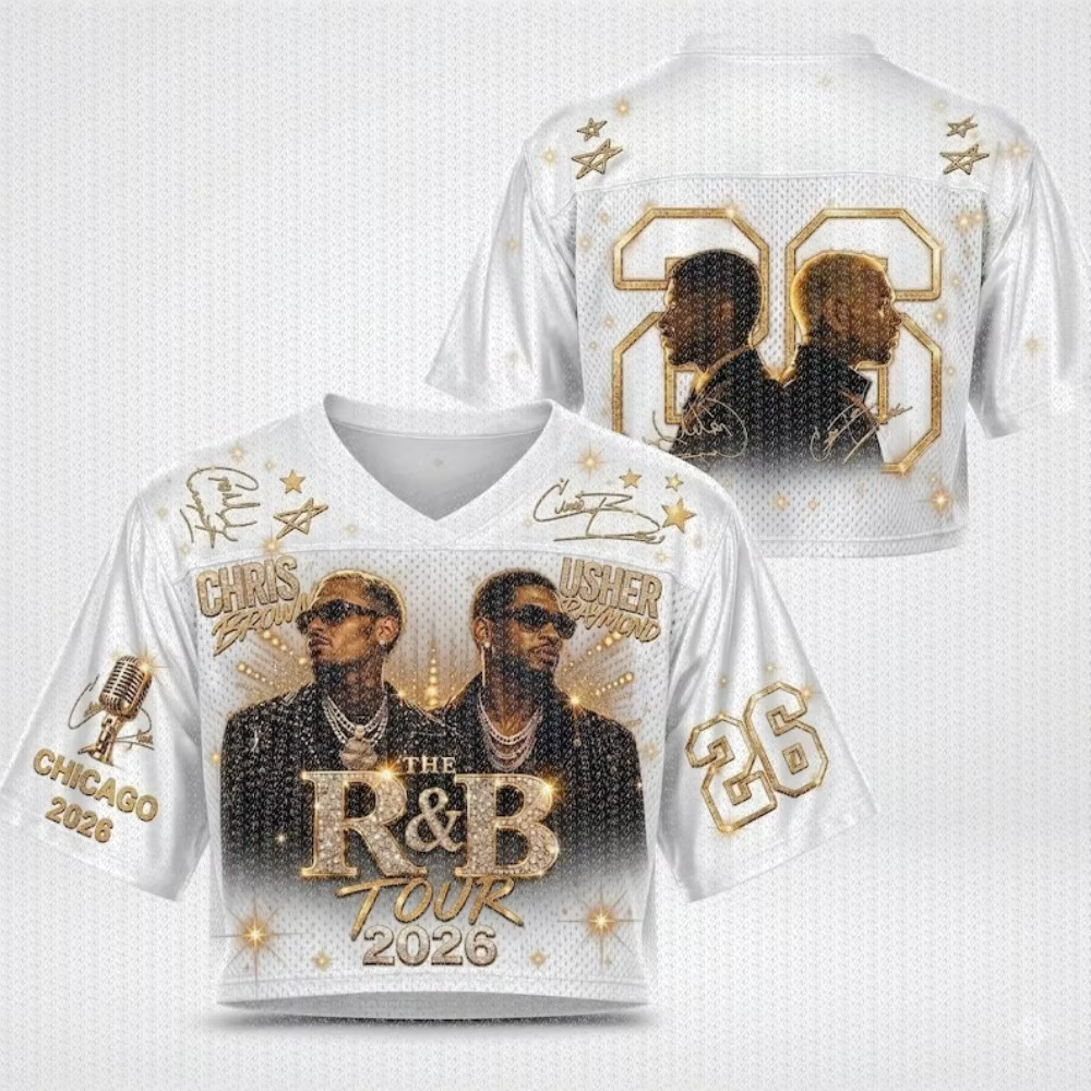 T-shirt de football R&B Tour Umbilical, style Usher_Chris_Brown, costume de concert, cadeau pour fan R&B, col en V à manches courtes