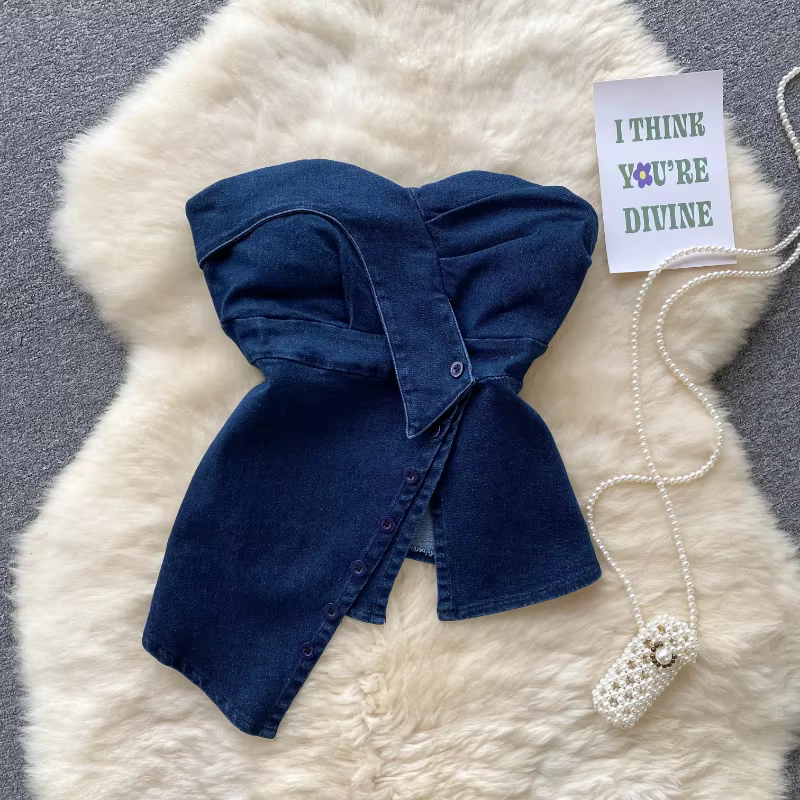 Y2K-Jean Crop Top Chic Sans Bretelles
