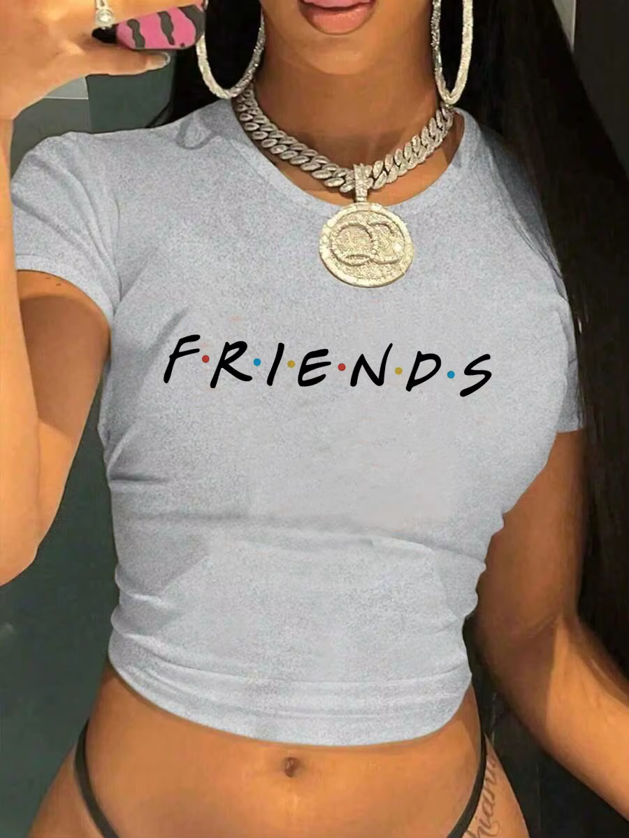 Recadrée Friends émission de télévision meilleurs amis lettre impression T-shirt Y2K à manches courtes haut court printemps été vêtements pour femmes