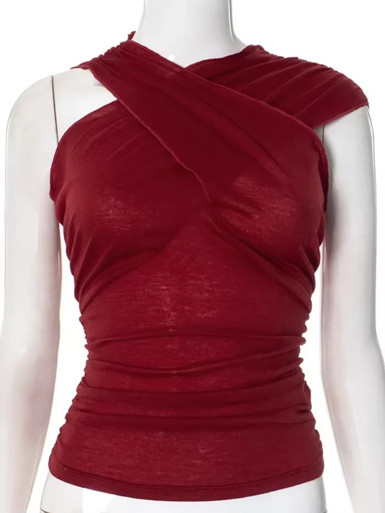 Haut court transparent en maille pour femmes