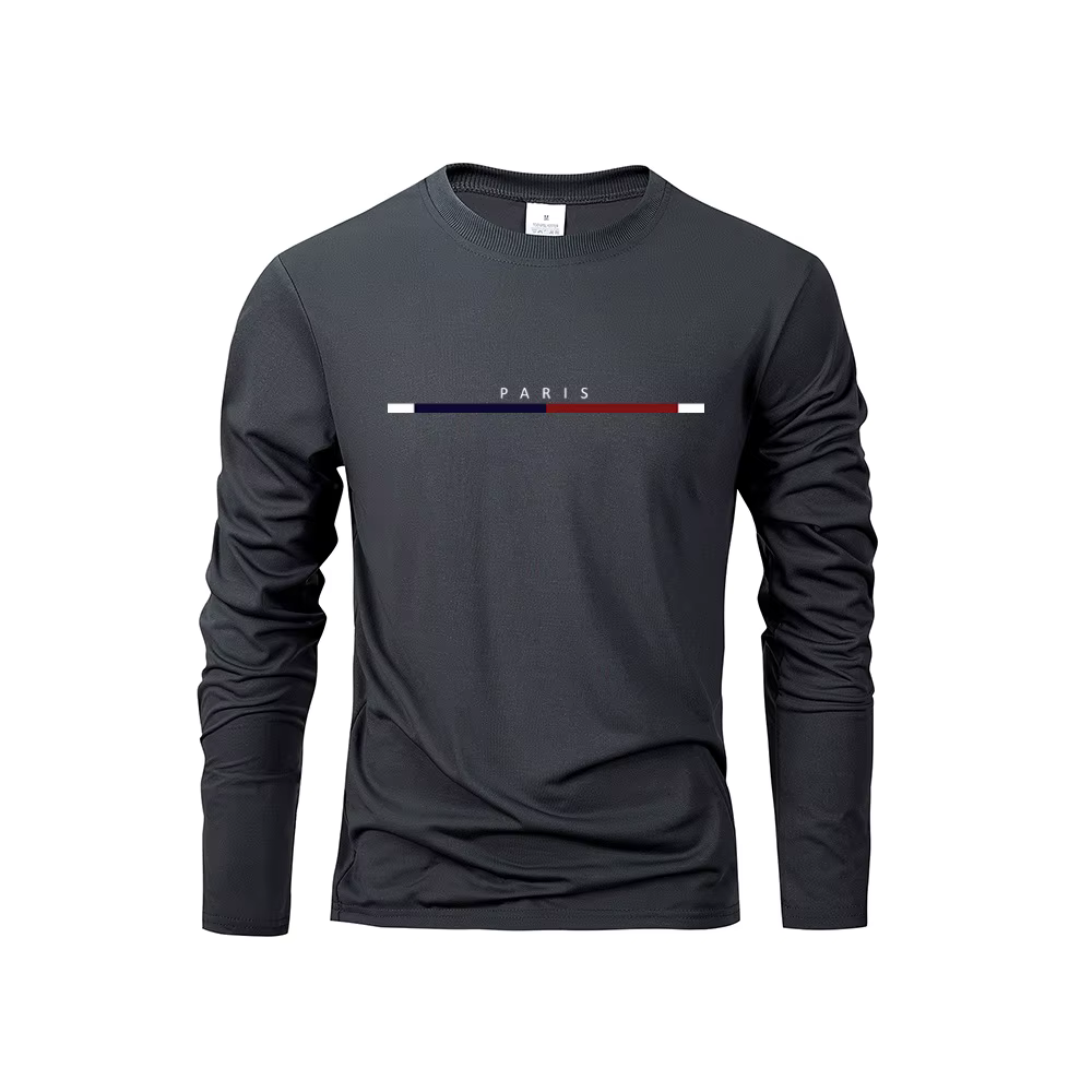 Hommes à manches longues t-shirts de PARIS impression couleur unie décontracté hauts automne haute qualité T-Shirt ample