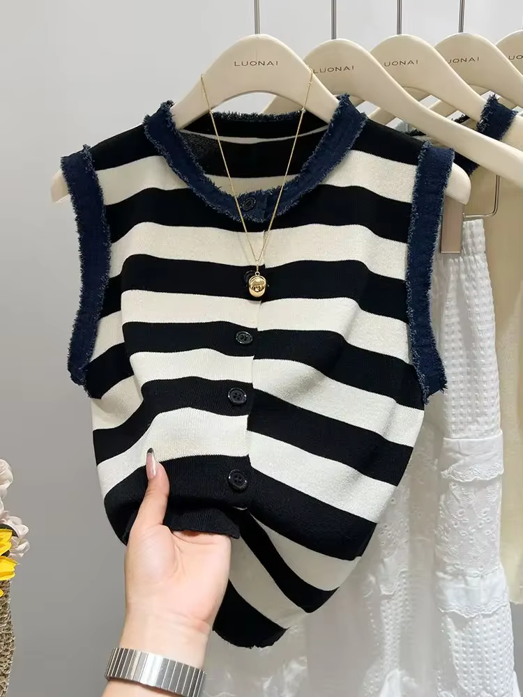 Haut sans manches en tricot blanc – Gilet court d'été à bretelles décontractées