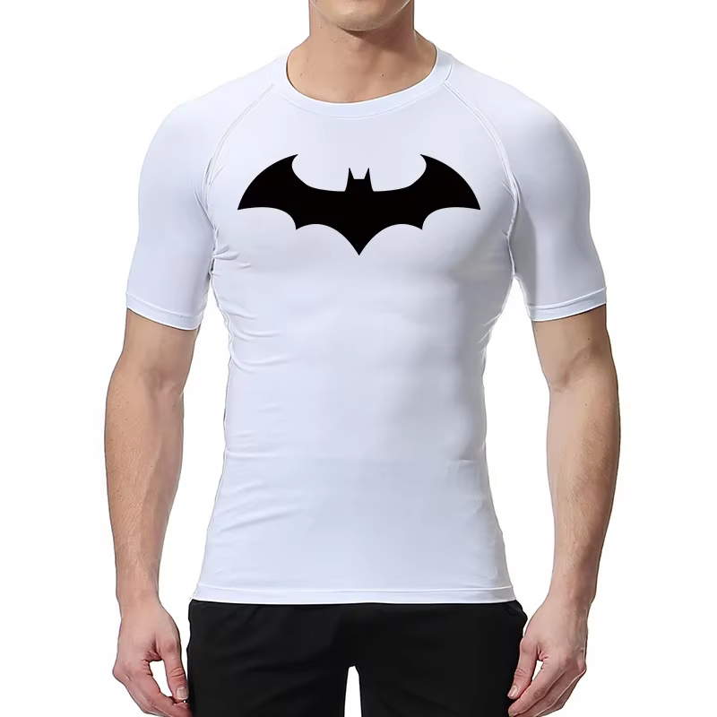 Chauve-souris graphique Compression t-shirts chemises hommes à manches courtes anti-éruption gymnastique entraînement course t-shirt été athlétique séchage rapide hauts mâle