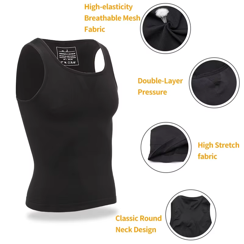 Hommes minceur corps Shaper Shapewear Abs ventre Compression chemise pour cacher la gynécologie Moobs entraînement débardeurs sous-vêtements