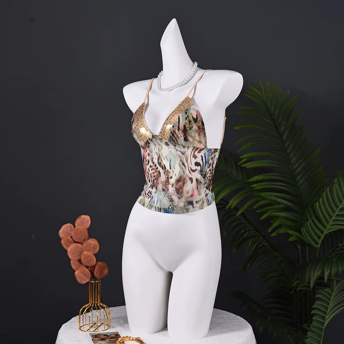 Débardeur sexy à sequins et imprimé léopard