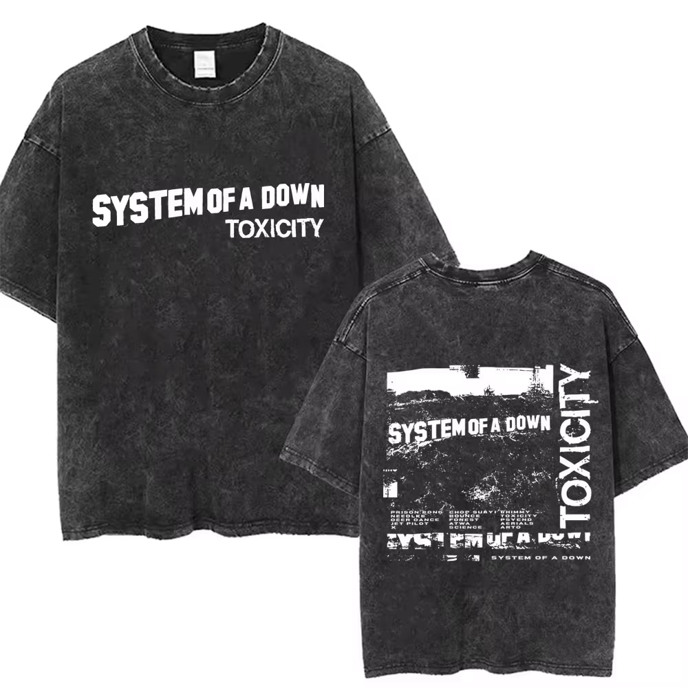 T-shirts graphiques délavés System of A Down Toxicity Album pour hommes et femmes