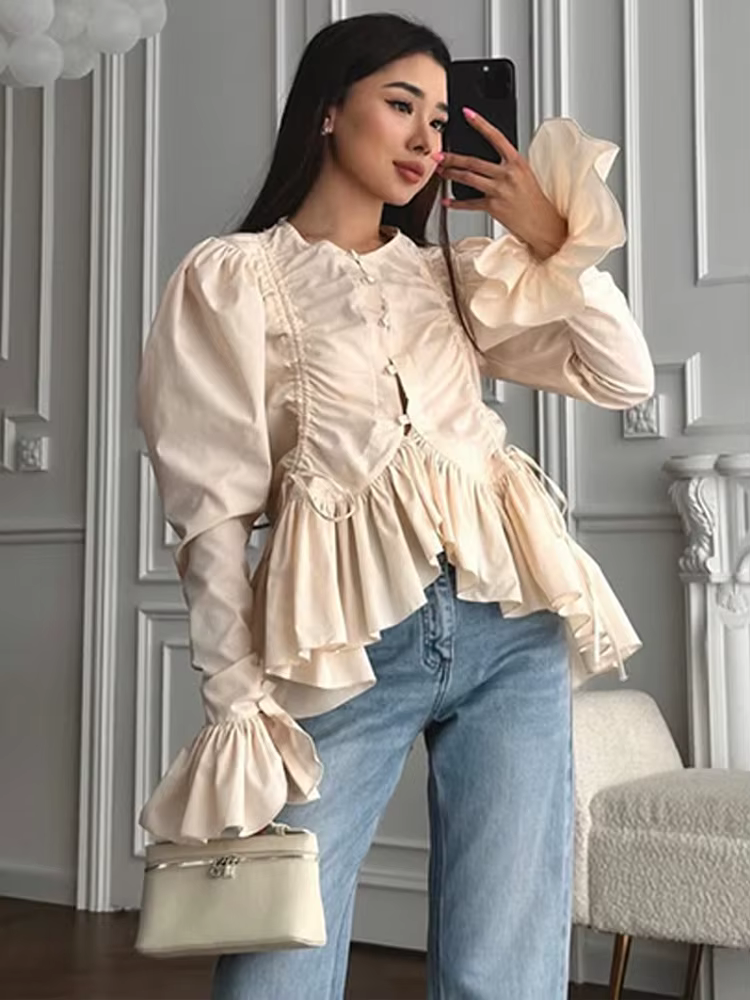 Chemisier Élégant Chic pour Femme à Manches Évasées