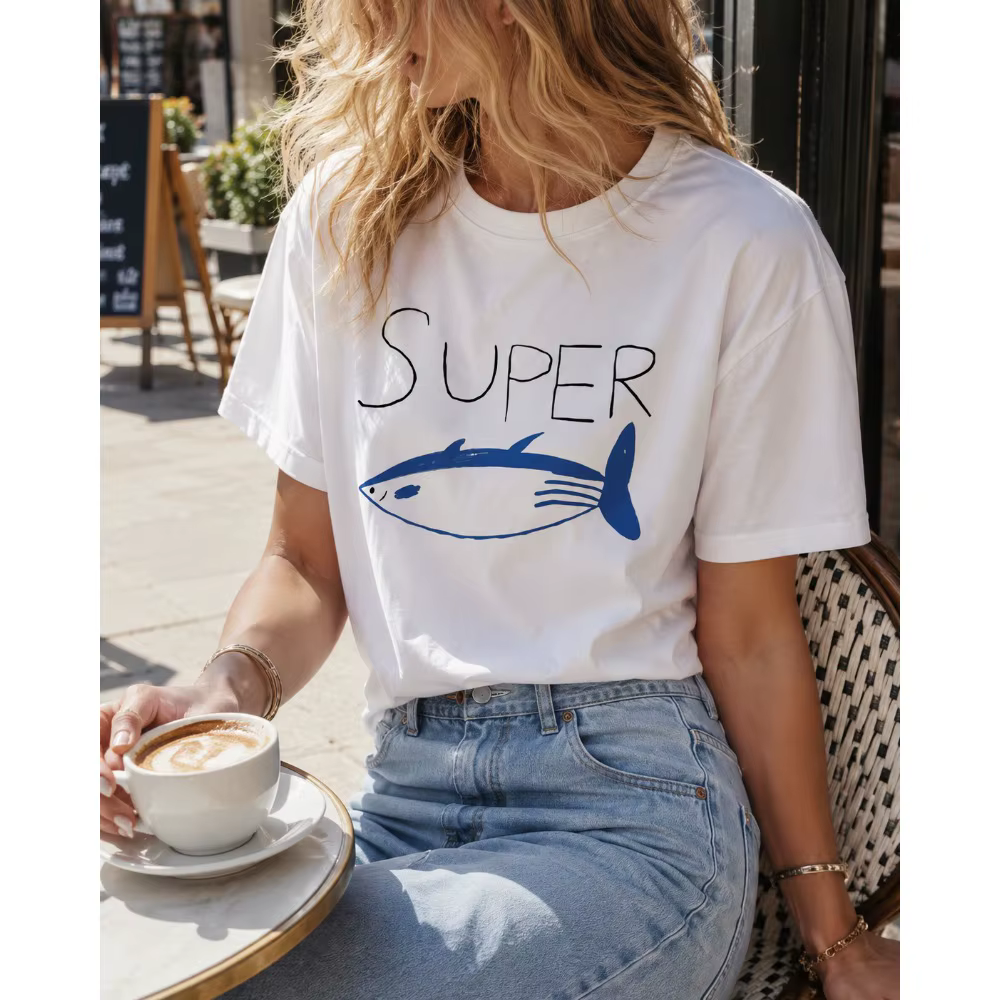 T-shirts Kpop coréens Jin Super Tuna Fish, T-shirt Vintage à manches courtes pour femmes, vêtements décontractés, Design ludique, harajuku