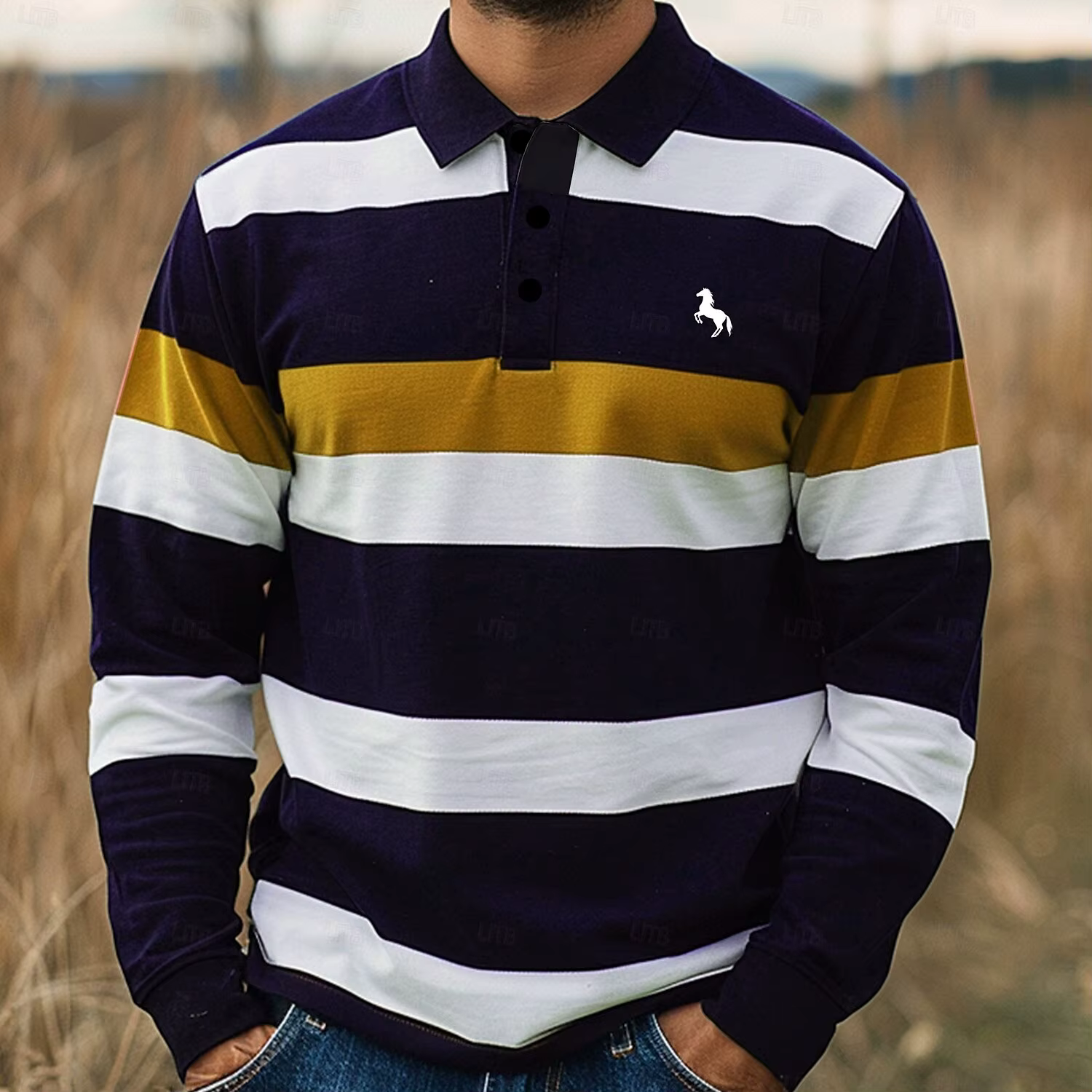 Chemises pour hommes à manches longues rayées style rugby
