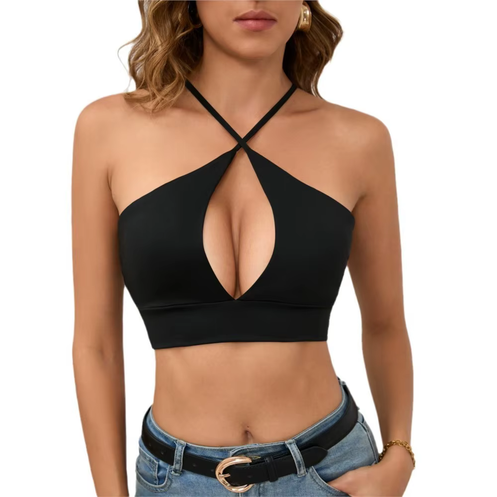 Débardeur sexy ajouré à col halter pour femme – Idéal pour l'été
