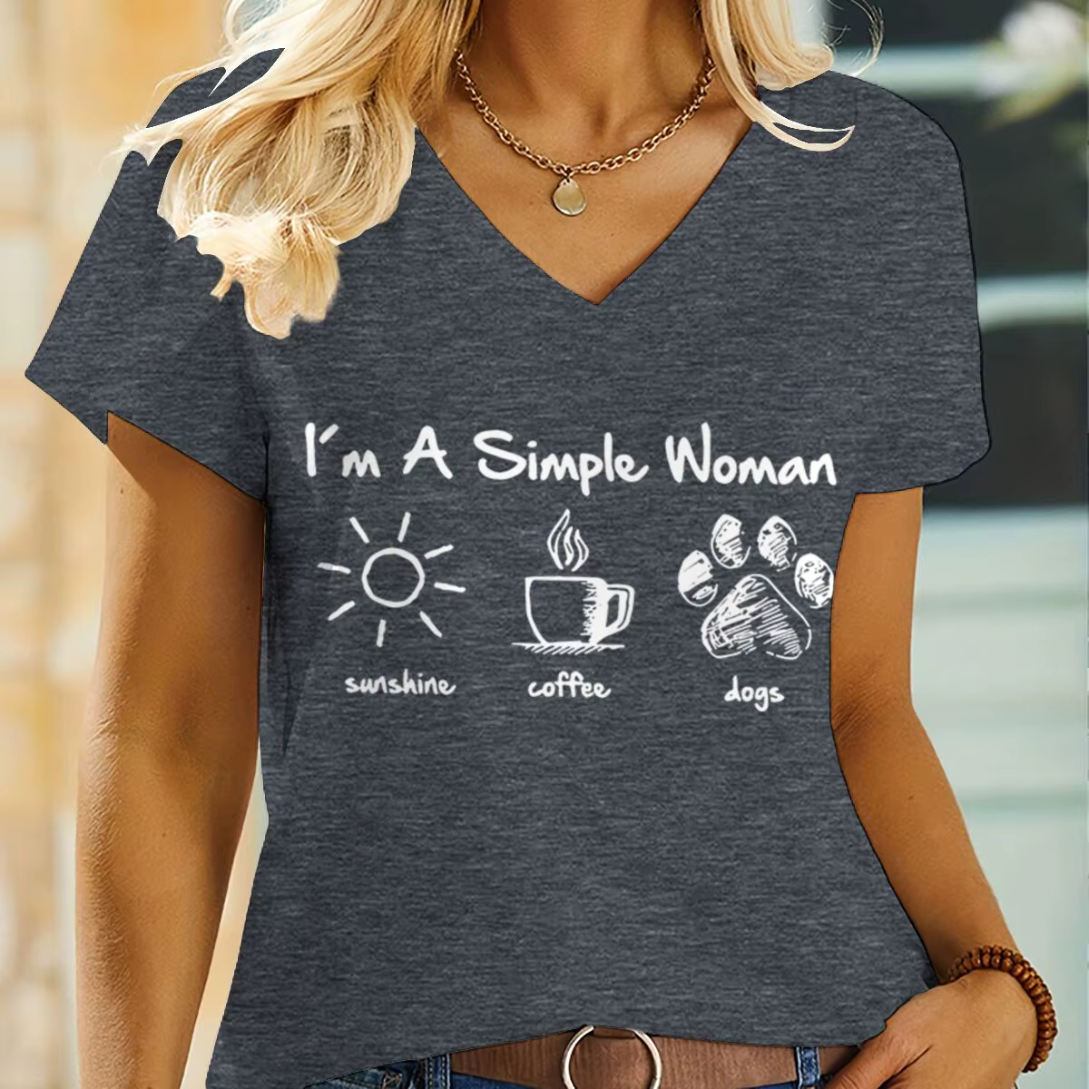 T-shirts pour femmes, motif « Je suis une femme simple » avec lettres