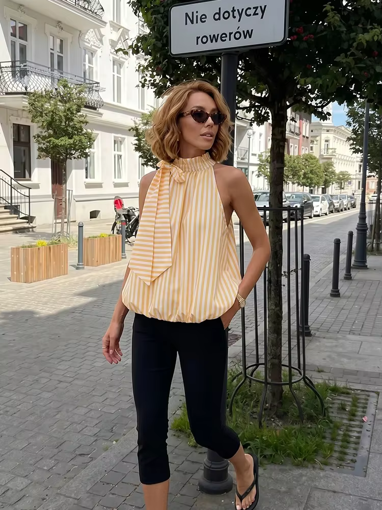 Débardeurs Chic Rayés Jaunes pour Femmes