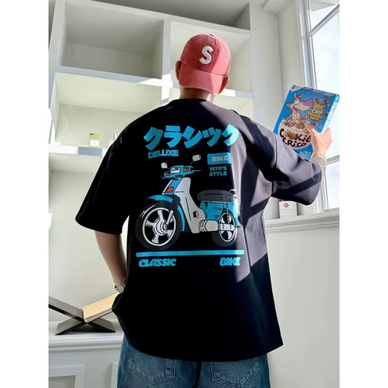 Nouveaux t-shirts de moto pour hommes et femmes pour l'été. Avec logos de voitures. Tops à manches courtes tendance rétro décontractés punk à col rond