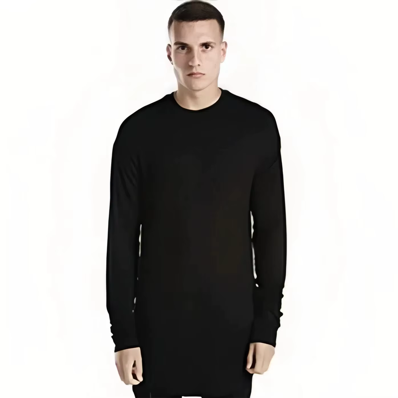 MRMT 2026 Nouveau T-shirt Homme Manches Longues à Ourlet Arqué Style Urbain Couleur Unie Basique Hip Hop