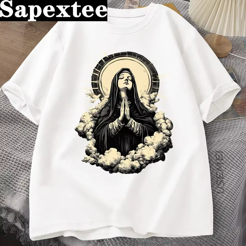 T-shirt chrétien vierge marie graphique foi unisexe