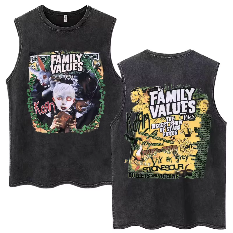 Rock Band Korn Débardeur délavé Hommes Femmes Métal Gothique Harajuku T-Shirts Sans Manches
