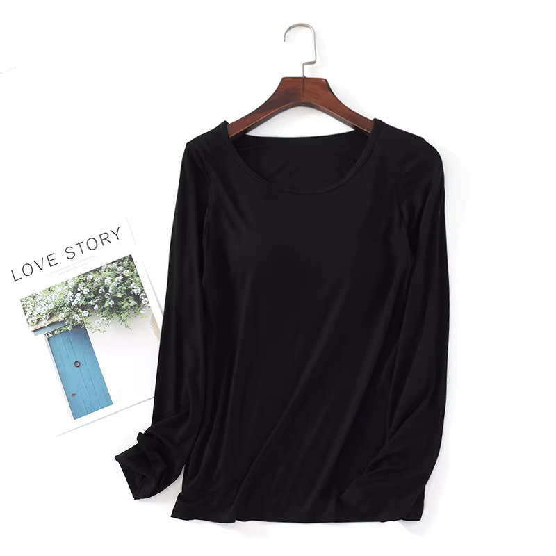 T-shirt à manches longues avec coussretours de poitrine pour femme