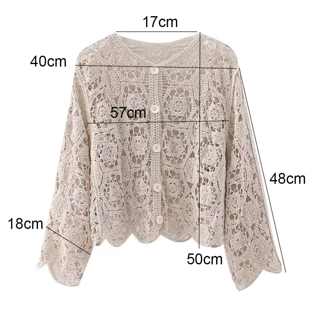 Cardigan en maille ajourée style bohème à manches 3/4 pour femme