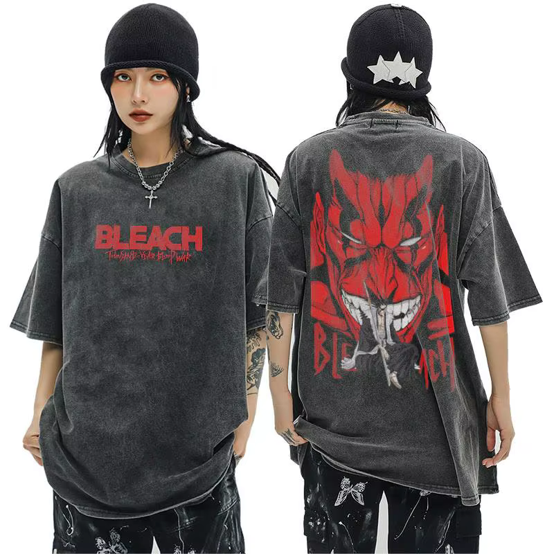 Anime t-shirts hommes femmes eau de javel Zaraki Kenpachi imprimé acide T-Shirt coton graphique Punk Harajuku