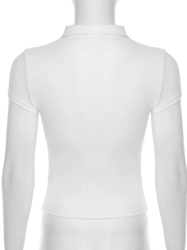 Col rabattu t-shirts pour femmes Streetwear à manches courtes haut court Y2k vêtements boutons t-shirt solide Camisetas mince Ropa Mujer