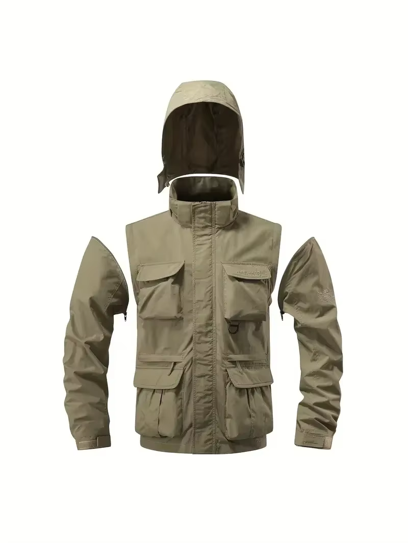 Veste à capuche imperméable et détachable pour hommes